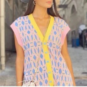 Zara Multicolor V-Neck Jacquard Sweater